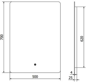 Mexen Sun, LED kúpeľňové zrkadlo s podsvietením 50 x 70 cm, 6000K, ochrana proti zahmlievaniu, 9807-050-070-611-00