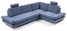 Rozkladacia rohová čalúnená sedacia súprava AVESTA do tvaru L, pravé prevedenie, modrá, s úložným priestorom