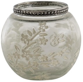 Sklenený svietnik na čajovú sviečku s kvetmi Teane - Ø10*9 cm