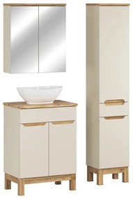 Koupelnová sestava Bali Nature Lola s deskou, umyvadlem, skříňkami a zrcadlem 60 cm kašmírová/dub wotan