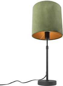 Stolná lampa čierna so zeleným zamatovým tienidlom so zlatom 25 cm - Parte