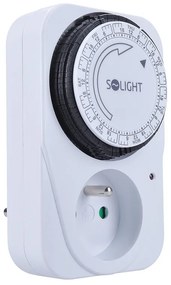 SOLIGHT Mechanický týždenný časový spínač 230V/16A, 1 zásuvka, biely