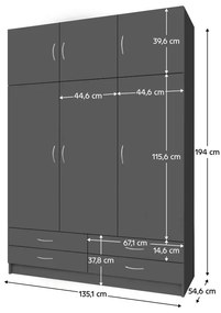 Šatníková skriňa Granulados (grafit) . Vlastná spoľahlivá doprava až k Vám domov. 1116353