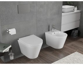 Mexen Rico, závesná WC misa 490x360x370 mm, Rimless Tornádo + WC sedadlo z duroplastu, biela lesklá, 30720200T