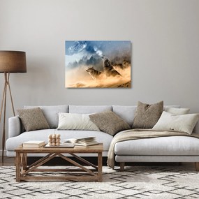Sklenený obraz - vlci vyjúci na mesiac (70x50 cm)
