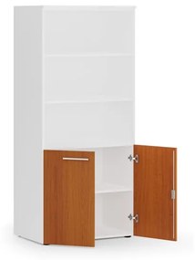 Kombinovaná kancelárska skriňa PRIMO WHITE, nízke dvere, 1781 x 800 x 500 mm, biela/čerešňa