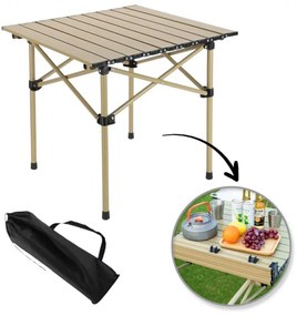 Skladací kempingový stôl s textilným obalom – 53 x 51 x 50 cm béžová