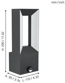 Eglo 98726 - LED Vonkajšie svietidlo so senzorom RIFORANO 2xLED/5W/230V IP44