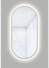 Oválne LED zrkadlo do kúpeľne s osvetlením OVAL LINE BACKLIGHT 100 x 50 cm v zlatom ráme