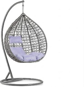 Sivé závesné kreslo KOKON so stojanom, svetlý vankúš