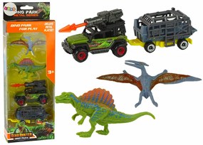 Lean Toys Terénne auto s prívesom a raketou – 2ks. Dinosaurov