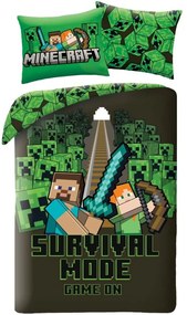Obojstranné posteľné obliečky z mikrovlákna Minecraft - motív Survival Mode - 70 x 90 cm + 140 x 200 cm - zapínanie na zips