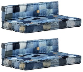 2-dielna sada podložiek na paletovú sedačku denim modrá patchwork