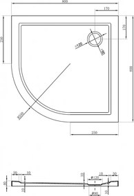 Mexen Flow, štvrťkruhová sprchová vanička slim 80 x 80 cm, biela lesklá, 46Q108080