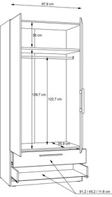 Šatníková skriňa MARO 100x213 cm dub artisan
