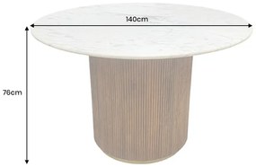 TRES 140 cm – okrúhly jedálenský stôl z mangového dreva s mramorovou doskou