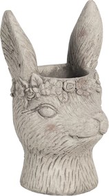 Šedý kvetináč v dizajne zajačie slečny s kvetinami - 13 * 13 * 21 cm