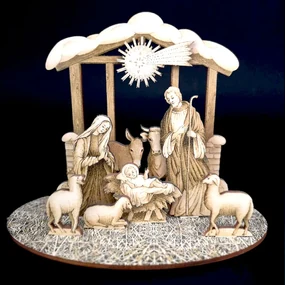 AMADEA Drevený skladací betlehem sépiový 3D 20 cm