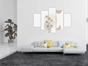 Obraz - Béžové kvety s motýľom N⁰4 (150x105 cm)