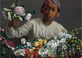 Sklenený obraz - Frédéric Bazille, Young Woman with Peonies, reprodukcia (70x50 cm)