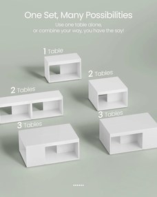 Konferenčné stolíky, príručné stolíky súprava 3 ks, prispôsobiteľné, biele