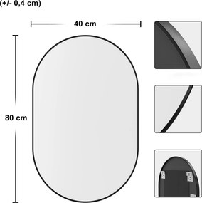 Oválne zrkadlo na stenu OLVANI 80x40 cm s čiernym rámom