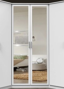 Rohová šatníková skriňa so zrkadlom Click, biela