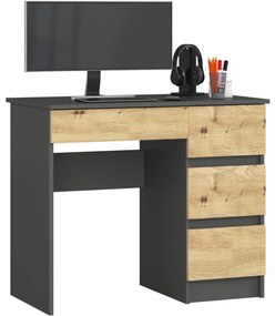 Písací stôl A-7 90 cm grafitovo šedý/dub artisan pravý