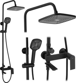 Rea Storm, vaňová/sprchová súprava s dažďovou hlavovou sprchou a ručnou sprchovou hlavicou, čierna matná, REA-P9533