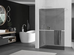 Mexen Kioto+, sprchová zástena Walk-In s poličkou a vešiakom 80 x 200 cm, 8mm šedé sklo, biely profil, 800-080-121-20-40