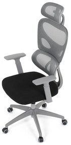 Kancelárska ergonomická stolička GRANT II — sieť, látka, sivá