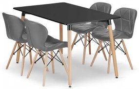 Jedálenský stôl ADRIA čierny so štyrmi stoličkami LAGO sivé, ekokoža