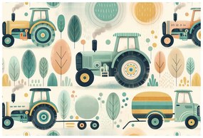 Tapeta detské traktory v pastelových farbách