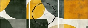 Obraz - Abstrakcia v olivovej farbe (s hodinami) (90x30 cm)