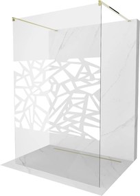 Mexen Kioto, priechodná sprchová zástena 120 x 200 cm, 8mm sklo číre/biely vzor, 2x zlatá stabilizačná rozpera, 800-120-002-50-85