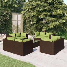 9-dielna záhradná sedacia súprava s vankúšmi polyratan hnedá