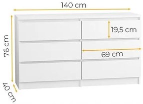 Komoda 140/6 cm - biela