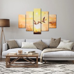 Obraz - Žeriavy pri západe slnka (150x105 cm)