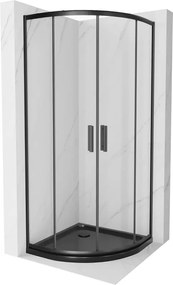 Mexen Rio, štvrťkruhový sprchový kút 80 x 80 cm, 6mm číre sklo, čierny profil + čierna sprchová vanička, 863-080-080-70-00-4170B