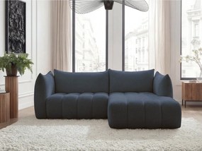 Tmavomodrá rohová pohovka z textílie buklé (pravý roh/s leňoškou) Azra – Bobochic Paris