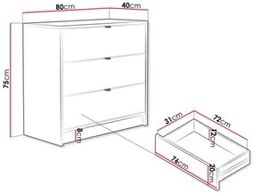 Komoda Rozoma 3SZ (čierny molet + zlatá) . Vlastná spoľahlivá doprava až k Vám domov. 1103674