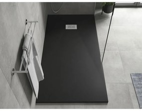 Mexen Hugo, obdĺžniková sprchová vanička SMC 180 x 90 cm, čierna, oceľová krytka, 42709018-X