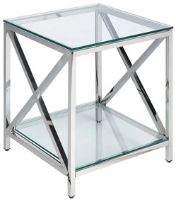 Odkladací stolík so sklenenou doskou strieborný AUDET Beliani