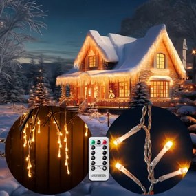 Vianočný LED svetelný dážď 10 m - teplá biela + ovládač
