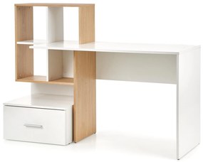 Písací stôl MULTI s policami a zásuvkou - biely / dub zlatý