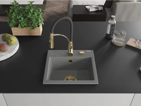 Mexen Milo, 1-komorový granitový drez 435x410x171 mm a drezová batéria Aster, šedá, 6505-71-73450-57-G