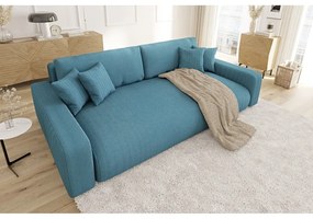 Tyrkysová menčestrová rozkladacia/s úložným priestorom pohovka 234 cm Sara – Ropez