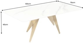 Konferenčný stolík ART LIVING 130 cm s keramickou doskou z bieleho mramoru a rámom v šampansko-zlatej farbe