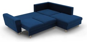 Modrá zamatová rozkladacia/s úložným priestorom rohová pohovka (pravý roh/do L) Kyoto – Cosmopolitan Design