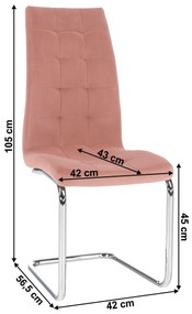 Kondela Jedálenská stolička, ružová Velvet látka/chróm, SALOMA NEW